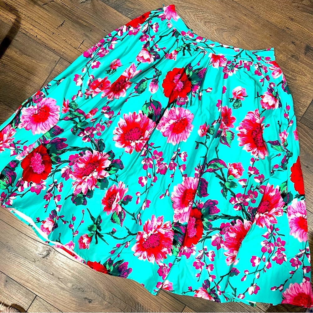 Pinup Girl Couture Birdie Floral Turquoise Pink Skirt Altered Custom Vintage